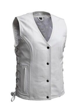 Fierce Fuel Women's Motorcycle Leather Vest - White